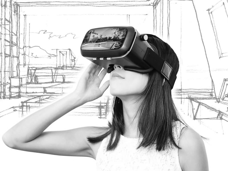 Domotica, ragazza con visore per realtà virtuale